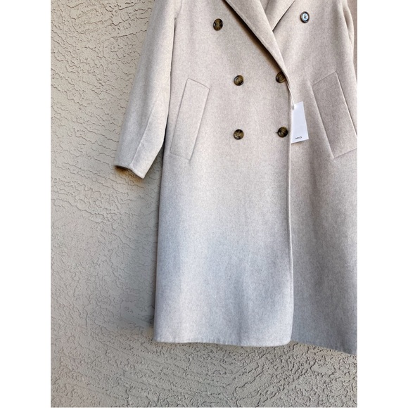 MANGO Oatmeal Neutral Cream Oversized Wool Coat Double Breasted Wool Trench Coat - Picture 10 of 17